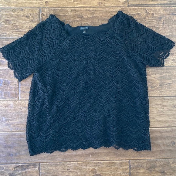 Talbots Black Lace Top Women's XL Short Sleeve Scoop Neck Classic Career - Picture 1 of 7